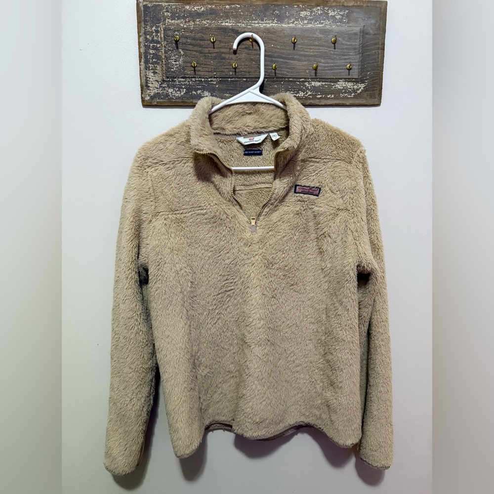 Vineyard Vines Tan Plush Teddy Classic Shep Shirt Quarter Zip Pullover Sweater